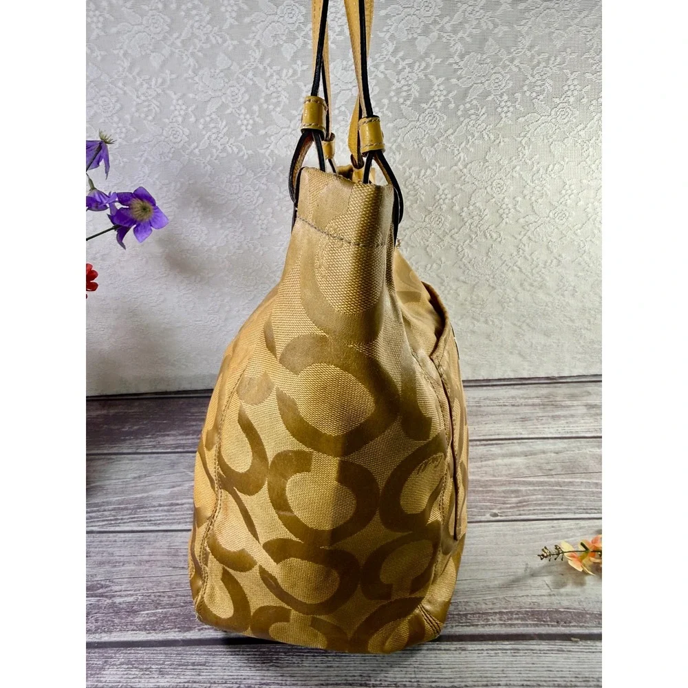Coach Op Art Maggie Shoulder Bag Mustard‎ Yellow Jacquard Patent Leather 14264